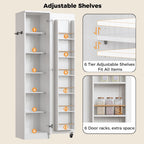 IRONCK Narrow Kitchen Pantry Storage Cabinet, 72" Slim Single Door with 6 Adjustable Shelves, Door Rack and Wheels, Space Saving Freestanding Storage Floor Cabinet for Small Place, White