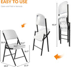 Elevon Folding Chairs Heavy Duty Plastic Chairs with 350-Pound Capacity for Home Office Camping Kitchen Dining Wedding Party Event Picnic, White, 4-Pack