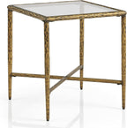 24/7 Shop at Home Lalia Modern Metal 18-inch Square Side Table with Forged Metal Base, Tempered Glass Top, Matte Gold