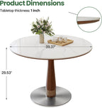 39" Round White Sintered Stone Dining Table with Pedestal Base for Kitchen Dining Room