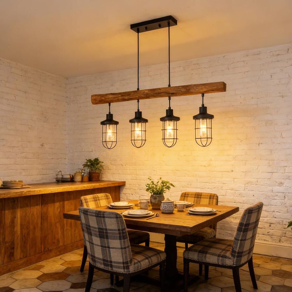 4-Light Farmhouse Kitchen Island Lighting, Dining Room Light fixtures Over Table, Chandeliers for Dining Room Over Island, Wood Vintage Ceiling Chandelier for Living Room