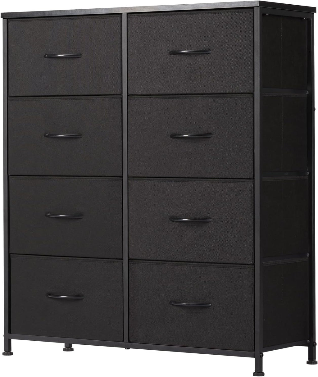 Sweetcrispy Dresser, Dresser for Bedroom Organizer Storage, Fabric Storage Tower with 8 Drawers, Chest of Drawers with Steel Frame, Wood Top for Living Room, Closet, Black