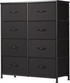 Sweetcrispy Dresser, Dresser for Bedroom Organizer Storage, Fabric Storage Tower with 8 Drawers, Chest of Drawers with Steel Frame, Wood Top for Living Room, Closet, Black