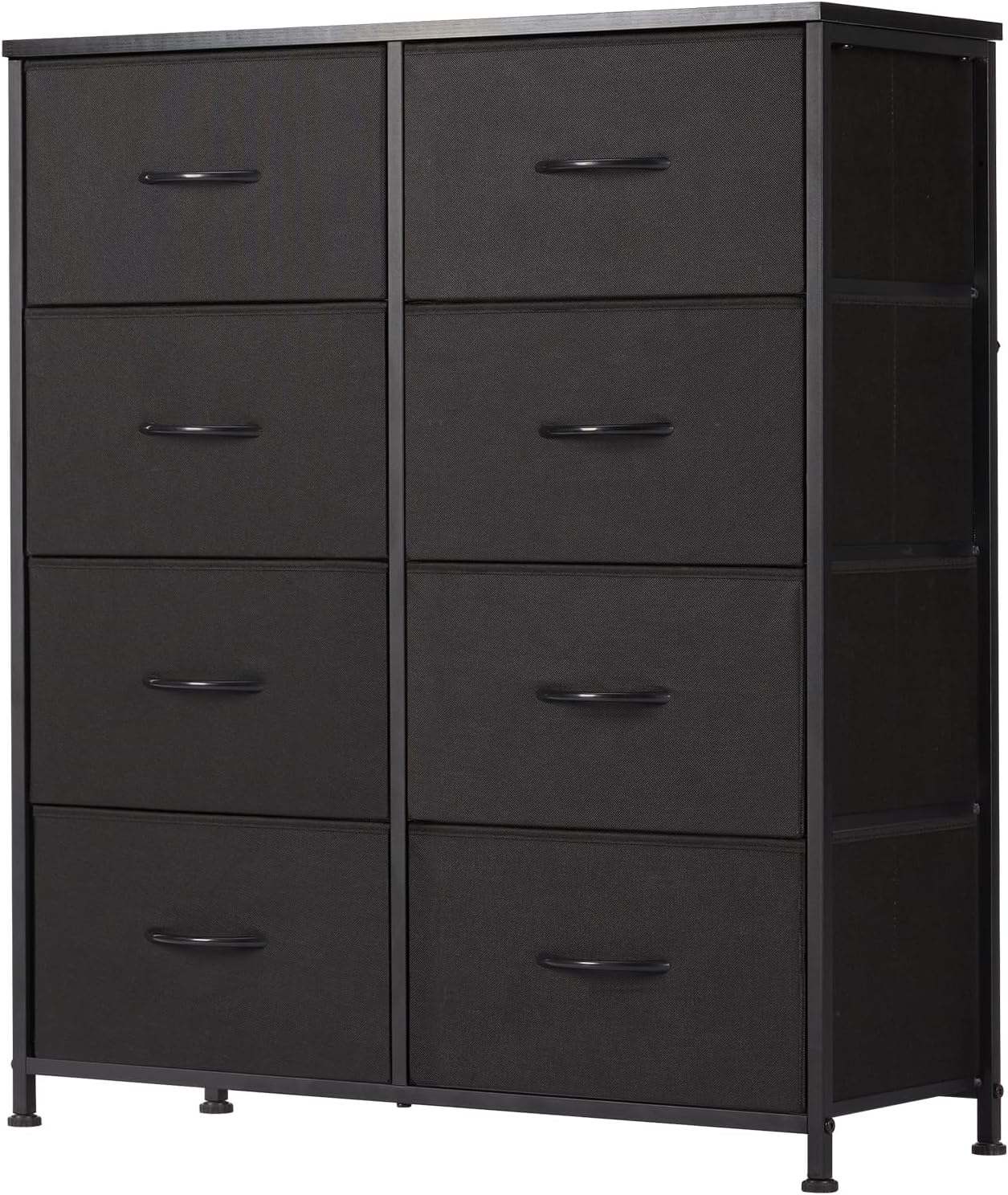 Sweetcrispy Dresser, Dresser for Bedroom Organizer Storage, Fabric Storage Tower with 8 Drawers, Chest of Drawers with Steel Frame, Wood Top for Living Room, Closet, Black
