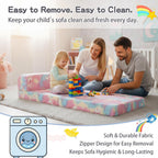 Tiita Folding Sofa Bed for Kids, Toddler Fold Out Couch Bed with Removable Cover, Kids Futon Sleeper Chair Folding Beds Mattress for Children Room, Living Room, Guest Room,Colorful