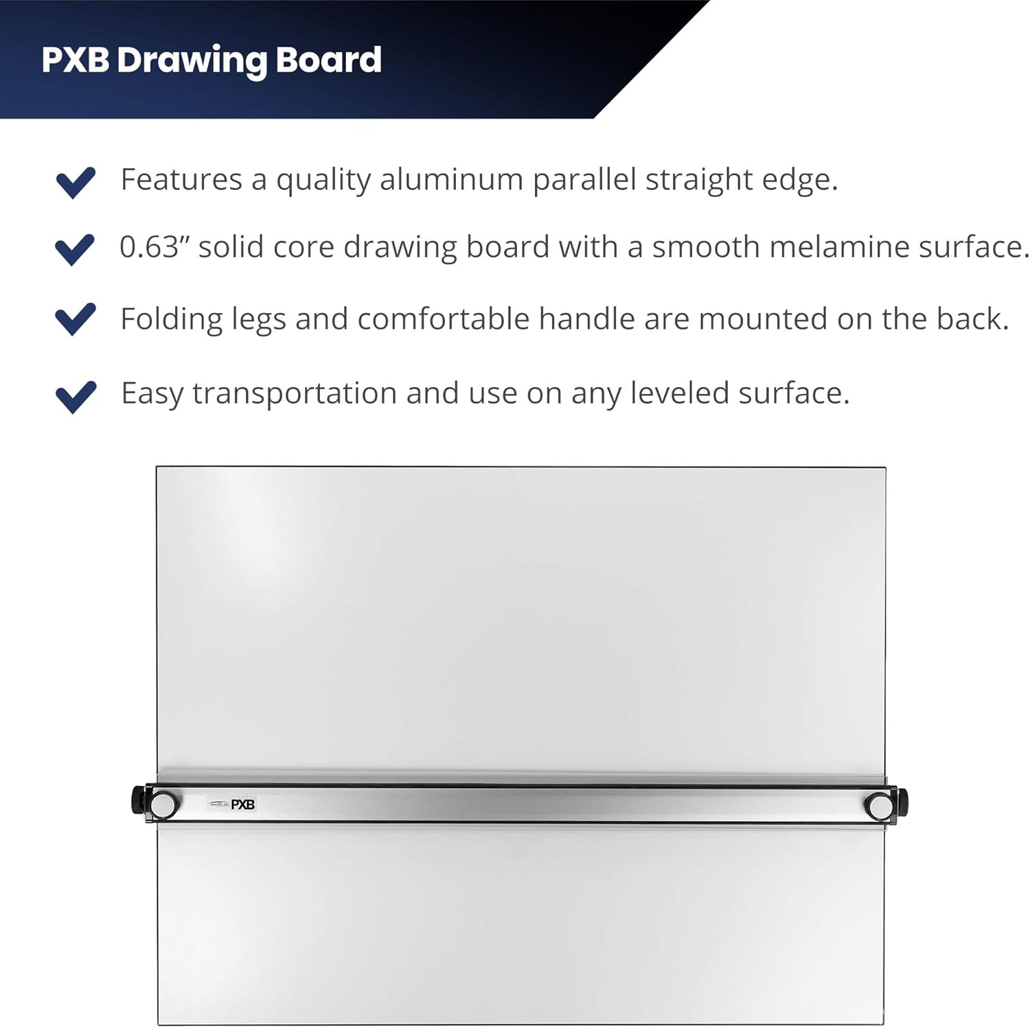 Pacific Arc Table Top Drawing Board with Parallel Bar, White, 24 inches by 36 inches