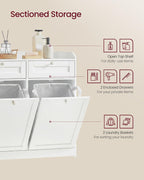 VASAGLE Laundry Cabinet with Tilt-Out Basket, Freestanding Storage Unit with Drawer and Laundry Hamper, for Bathroom, Living Room, 15.8 x 31.1 x 31.5 Inches, Cloud White UBBC751W01