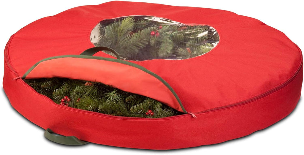 Honey-Can-Do 36-Inch Holiday Wreath Storage with Handles, Red SFT-02927 Red