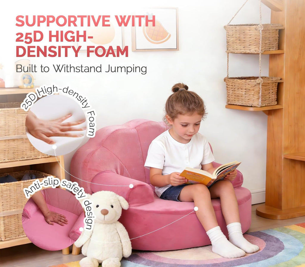 Snuggly Toddler Chair, Soft Kids Sofa, Cozy Kids Chairs Comfy for Toddlers 1-3, Plush Child Seat with Carry Handle
