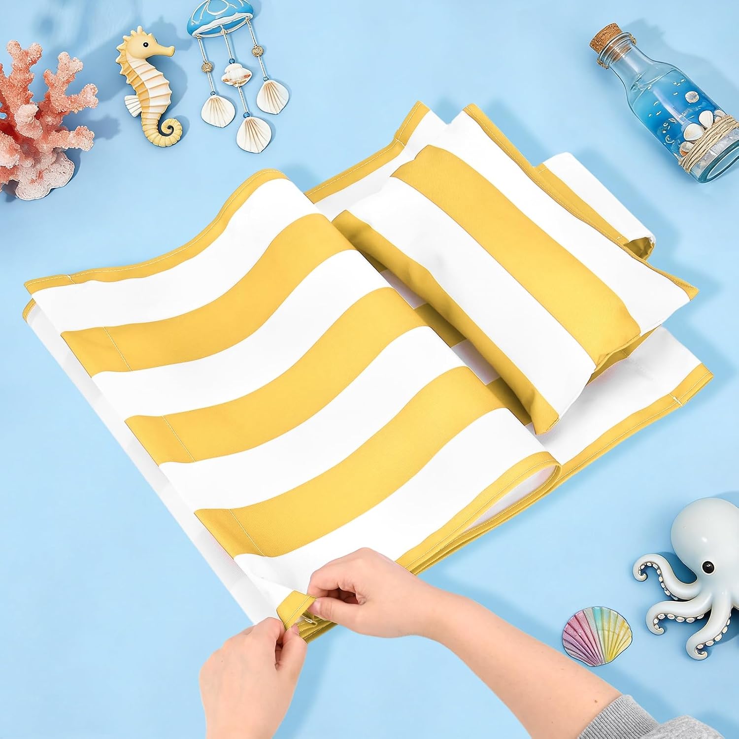 M METERXITY Beach Sling Chair Replacement Canvas, 16x44.5 Inch Folding Lounge Chair Fabric with Pillow for Beach/Sunbathing/Courtyard/Garden [Striped Yellow, Only Replacement]