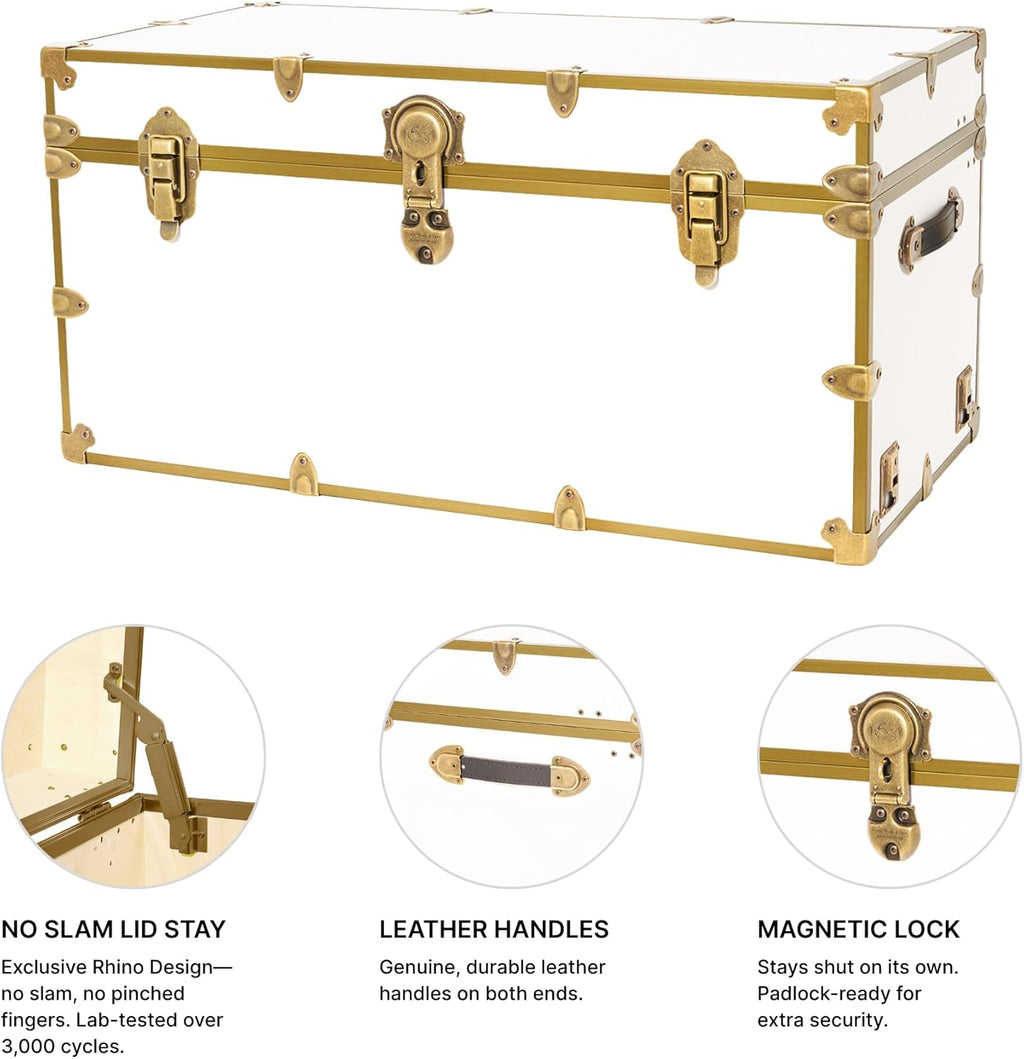 Rhino Trunk & Case Classic XXL College Trunk with Antique Brass Hardware, Soft Close - 36”x18”x18”, Seats 1500+ lbs, USA Made Secure Dorm Footlocker, Home Storage, Steamer Style Blanket Chest