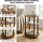 Small Rattan Side Table with Storage, 3 Tier Round/Oval End Table with Rattan Shelf, Boho Nightstand, Tool Free Assembly/Screw-Hole Free Tabletop-Living Room Bedroom-Brown