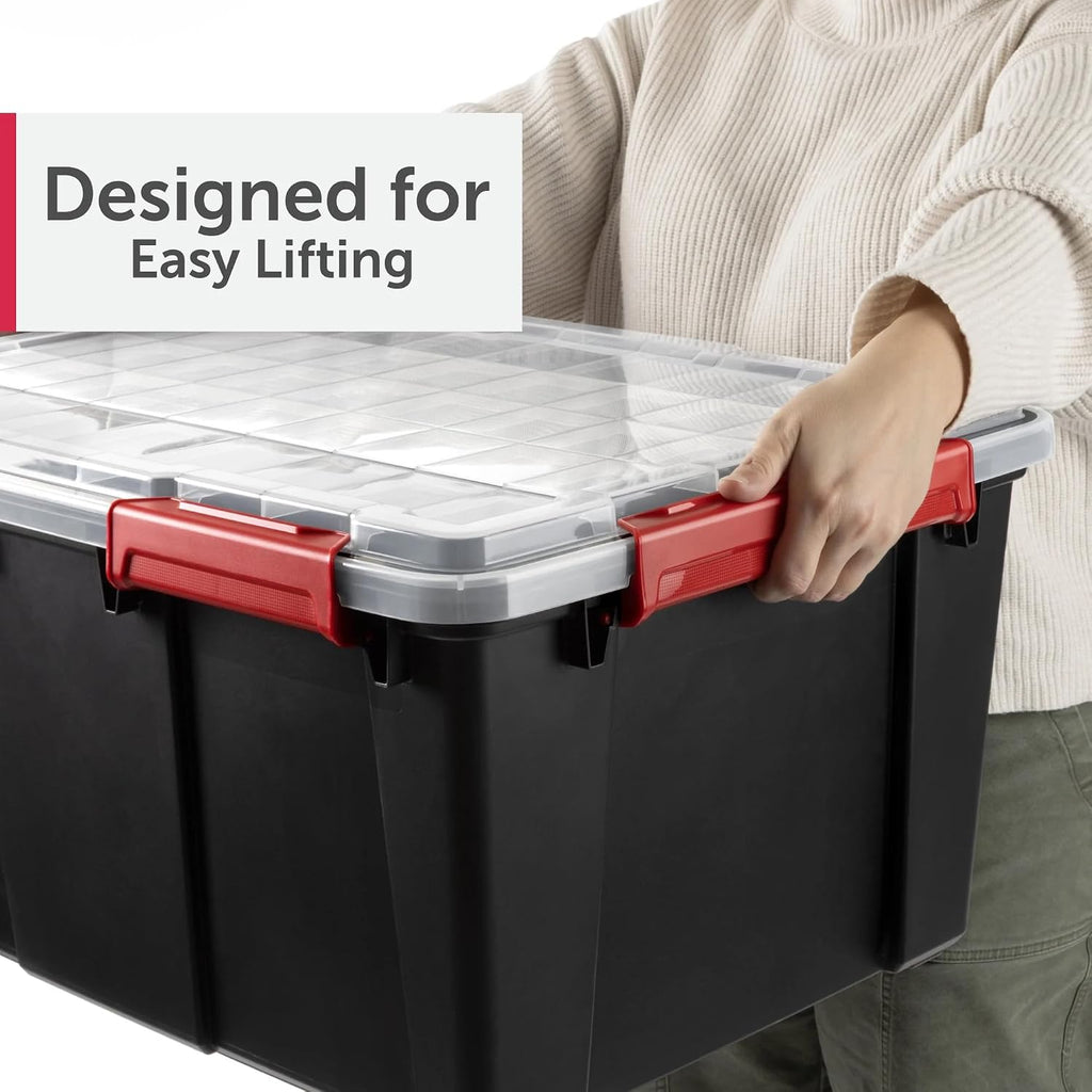 Large 20 Gallon Gasket Tote with Lid, Waterproof Plastic Storage Bin IP68 Dustproof & Submersible, Heavy Duty Latch & Seal Box for Basement Garage, Black (2 Pack)
