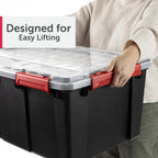 Large 20 Gallon Gasket Tote with Lid, Waterproof Plastic Storage Bin IP68 Dustproof & Submersible, Heavy Duty Latch & Seal Box for Basement Garage, Black (2 Pack)