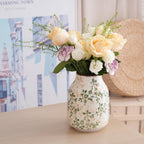 7.8Inch Green and Beige Vintage Vase, Chinoiserie Floral Vase, Rustic Ceramic Large Vases for Home Decors, Living Room, Bookshelf, Office, Grand Millennial Decor, Chinoiserie Decors, Tuscan Decor