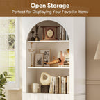 71" Arched Kitchen Modern Pantry Storage Cabinet, Tall Display Cabinet for Living Room and Dining Room with 1 Glass Door and 1 Open Shelf Cabinet with Drawers, White with Gold Handles, 2 of Set