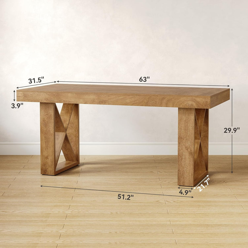 LITTLE TREE 63-Inch Computer Desk, Simple Thick Appearance, Study Gaming Writing Workstation Executive Office Desk for Home, Study Room, Brown