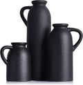 Black Ceramic Vase Set - 3 Small Matte Black Jug Vases, Farmhouse Country Flower Vase Home Decor, Living Room Decoration, Table Decoration, Fireplace Decor, and Entrance Decorations Centerpieces