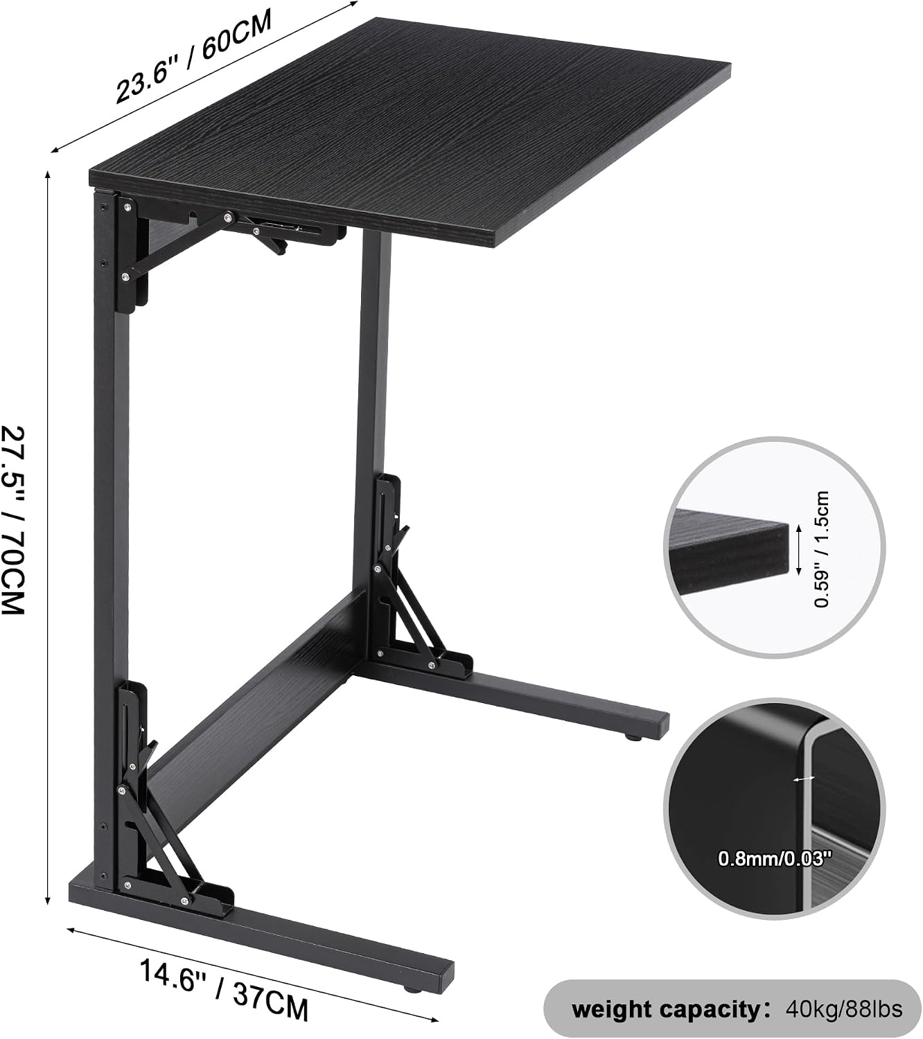HOMPUS C Shaped End Table, 23.6'' Small TV Tray Side Table for Couch, Tall Sofa Table with Antirust Metal Frame, Folding Desk Snack Table for Sofa, Living Room, Recliner, Fully Assembled, Black
