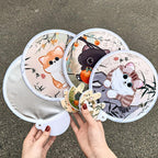2Pcs Cute Cat Folding Fans, Maneki-Neko Design, 2-in-1 Cooling & Sun Protection, Quiet Portable Handheld Fans with Storage Bag,3.93 x 3.66 Inches Mini Size,Panda + Orange Cat