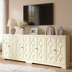 RoyalCraft Sideboard Buffet Cabinet with Storage, 56" Modern Sideboard with 4 Carved Doors, Large Wood Coffee Bar Console Table for Kitchen, Dining Room, Entryway, Living Room, Beige