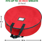Christmas Wreath Storage Bag 30" - 2 Pack Artificial Wreath Container - Garland Holiday Xmas Wreaths Holder - Sturdy Handles - Card Slot Dual Zipper Strong 420D Oxford (30 Inch, Red)