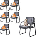 CLATINA Big Tall 400 lbs Waiting Room Chairs with Padded Arms Leather Guest Chair no Wheels for Office Reception Lobby and Conference Desk with Sled Base, Black, 6PK