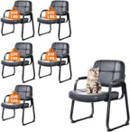CLATINA Big Tall 400 lbs Waiting Room Chairs with Padded Arms Leather Guest Chair no Wheels for Office Reception Lobby and Conference Desk with Sled Base, Black, 6PK