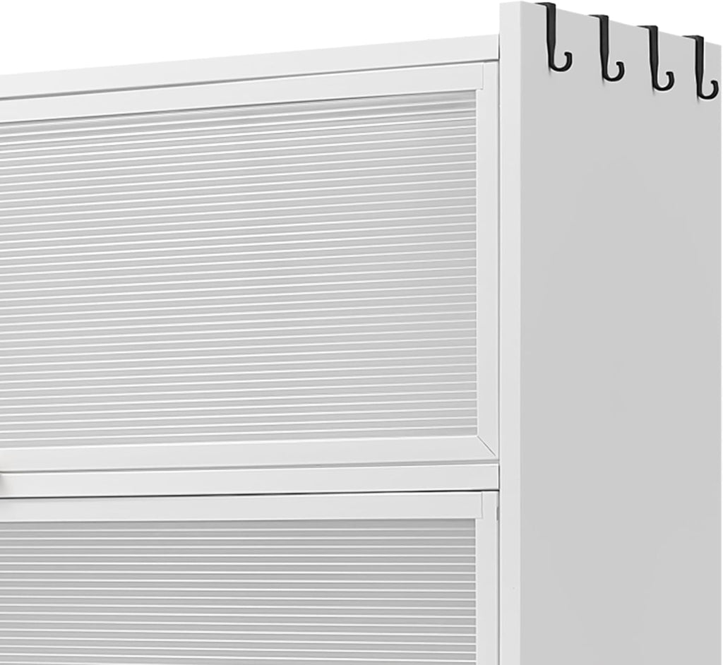 73" Metal Kitchen Pantry Cabinet with Flip Door - 6-Tier Storage Hutch with Pegboard, Adjustable Shelves - Freestanding Kitchen Storage Cabinet for Pantry Organization, Food, Dishes White (White)