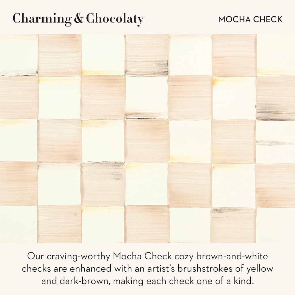 MACKENZIE-CHILDS Tall Enamel Checkered Vase, Unique Flower Vase, Brown-and-White Mocha Check, Steel, 6" L x 6" W x 12" H