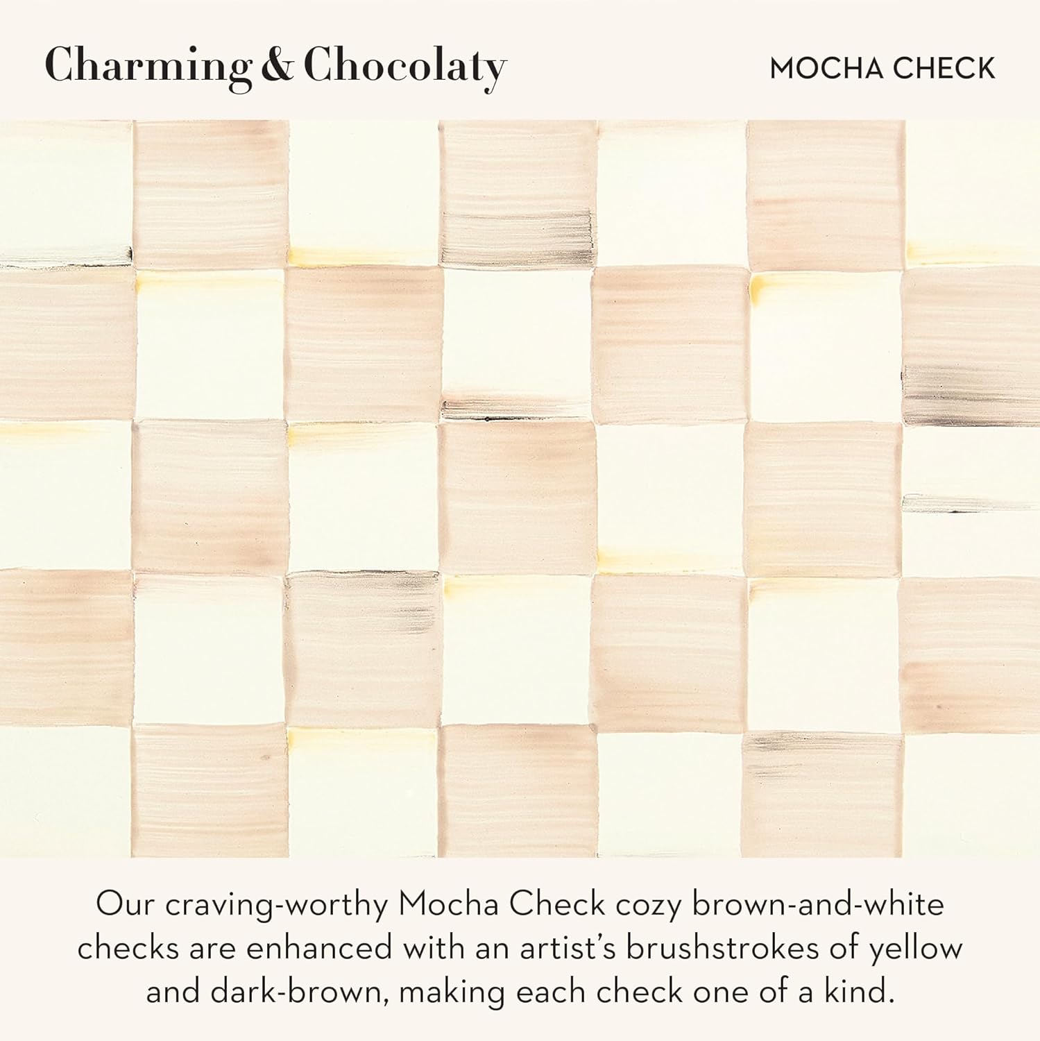 MACKENZIE-CHILDS Tall Enamel Checkered Vase, Unique Flower Vase, Brown-and-White Mocha Check, Steel, 6" L x 6" W x 12" H