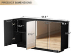 Anbuy Buffet Cabinet Mirror with Storage Black Sideboard with Storage Coffee Bar with Lights & Charging Station Kitchen LED 57.87'' Buffet Cabinet with Mirror Doors for Bedroom, Living Room