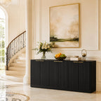 Fluted Sideboard Buffet Cabinet, 67" Credenza Storage Cabinet with 6 Doors,Media Console Table for Living Room Kitchen Entryway,Anti-Tip (Black)