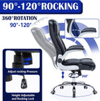 400lbs Executive Office Chair with Flip-Up Armrests, Big and Tall Computer Chair for Heavy People, Heavy Duty Ergonomic Comfy Chair, Breathable PU Leather (Black)