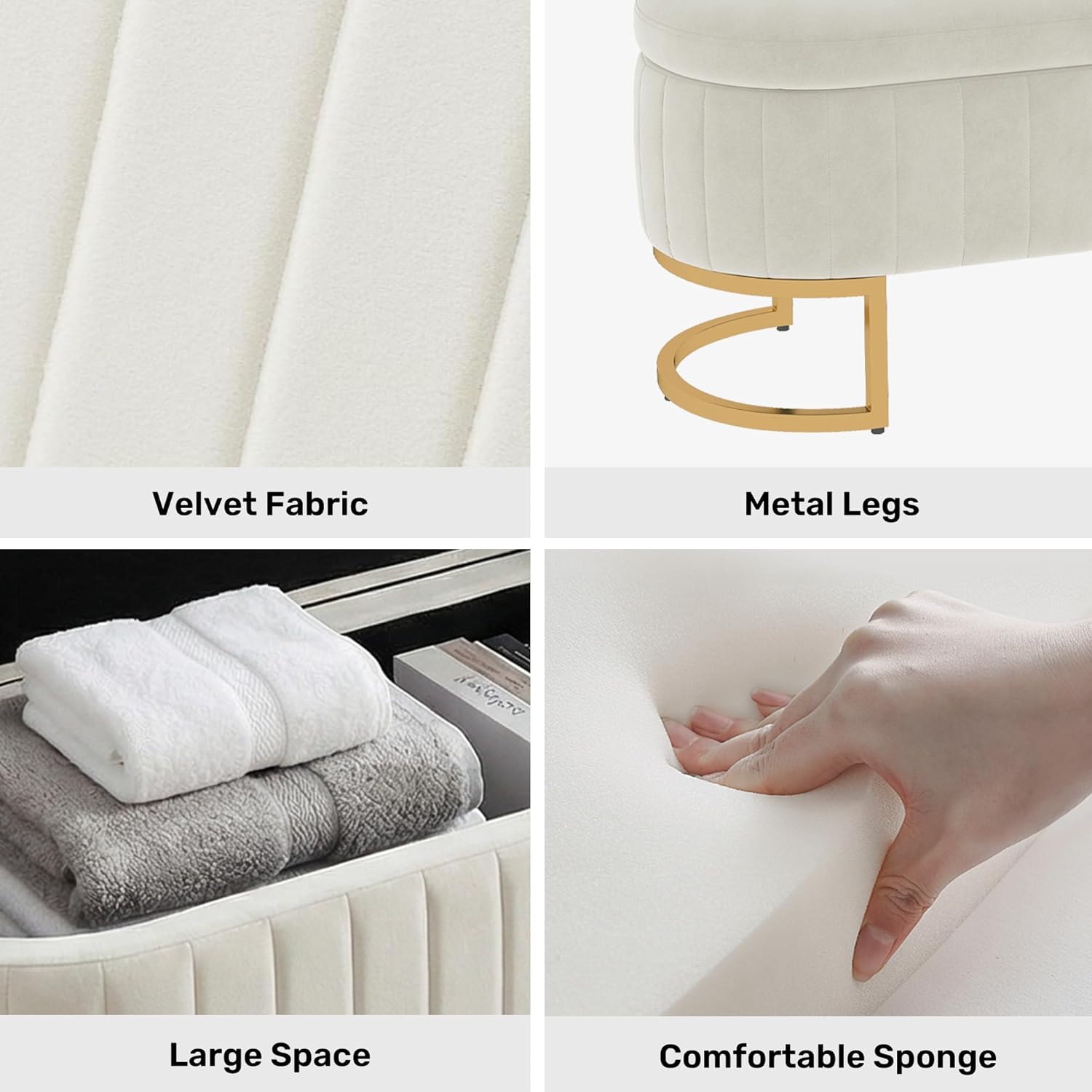 65 Inch Storage Ottoman Bench Velvet End of Bed Storage Bench King Size Upholstered Tufted Bench Large Space for Bedroom Living Room Entryway Beige