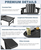 NAVINE Adjustable Adirondack Chair with Retractable Ottoman Set of 2, HDPE Folding Adirondack Chair with Cup Holder, All Weather Fire Pit Chair for Outdoor.