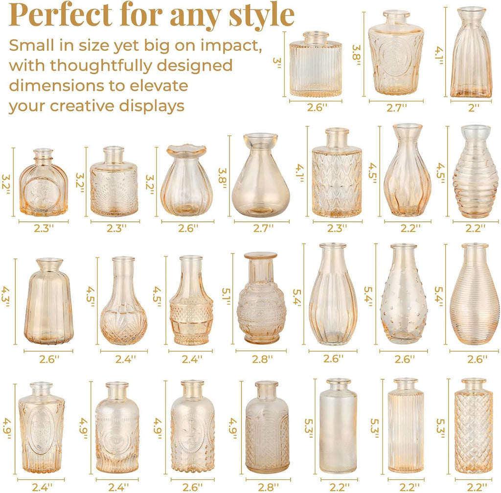 24 Pack Bud Vase in Bulk - BEAHOT Gold Flower Vases for Wedding Decorations, Glass Vase for Table Decorations, Small Vase for Home, Mother's Day, Centerpieces, Party, Office (Gold)