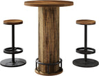 Tribesigns Round Bar Table with Chairs, Industrial Bistro Sets with 2 barstools, Pub Cocktail Table with Metal Ring Footrest for Kitchen Nook, Apartment, Small Space