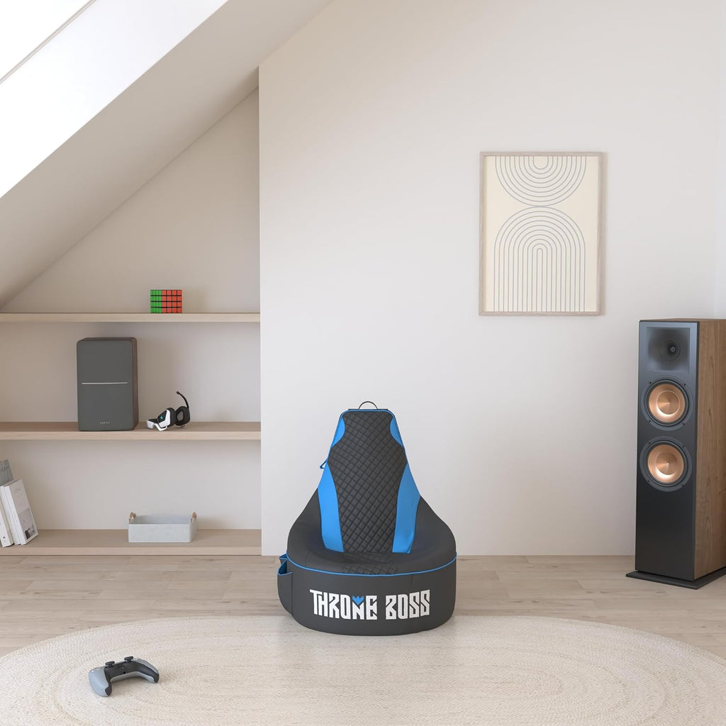 Gaming Bean Bag Chair Cover for Kids, High Back, Large Pockets, Blue