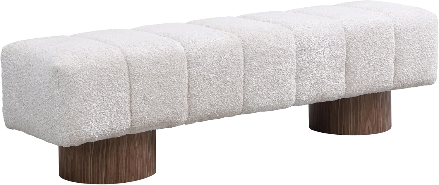 Christopher Knight Home Manila 64" Boucle Dining Bench, Upholstered Ottoman Bench, Rectangular Dining Seat, Spacious Seating, Long Footstool for Living Room Dining Room, No Assembly Needed, Beige