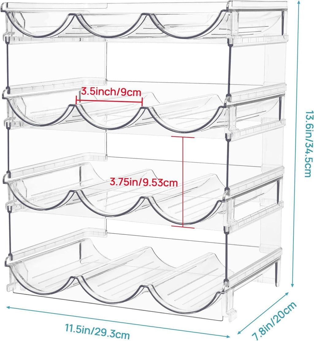 Water Bottle Organizer - 4 Tier Large Capacity stackable water Bottle Organizer for Cabinet, Free-Standing Water Bottle Storage Holder for Countertops, Pantry, Bars, Cabinets, Fridge, Hold 12 Bottles
