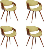 Armen Living Butterfly Mid-Century Dining Chair in Walnut Finish and Green Fabric - Set of 4