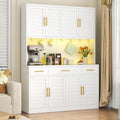 52" Wide Kitchen Pantry Cabinet with 6 Adjustable Shelves, 71" Tall Large Capacity Kitchen Hutch Storage Cabinet with Microwave Stand, 3 Storage Drawers for Dining Room, Kitchen, White