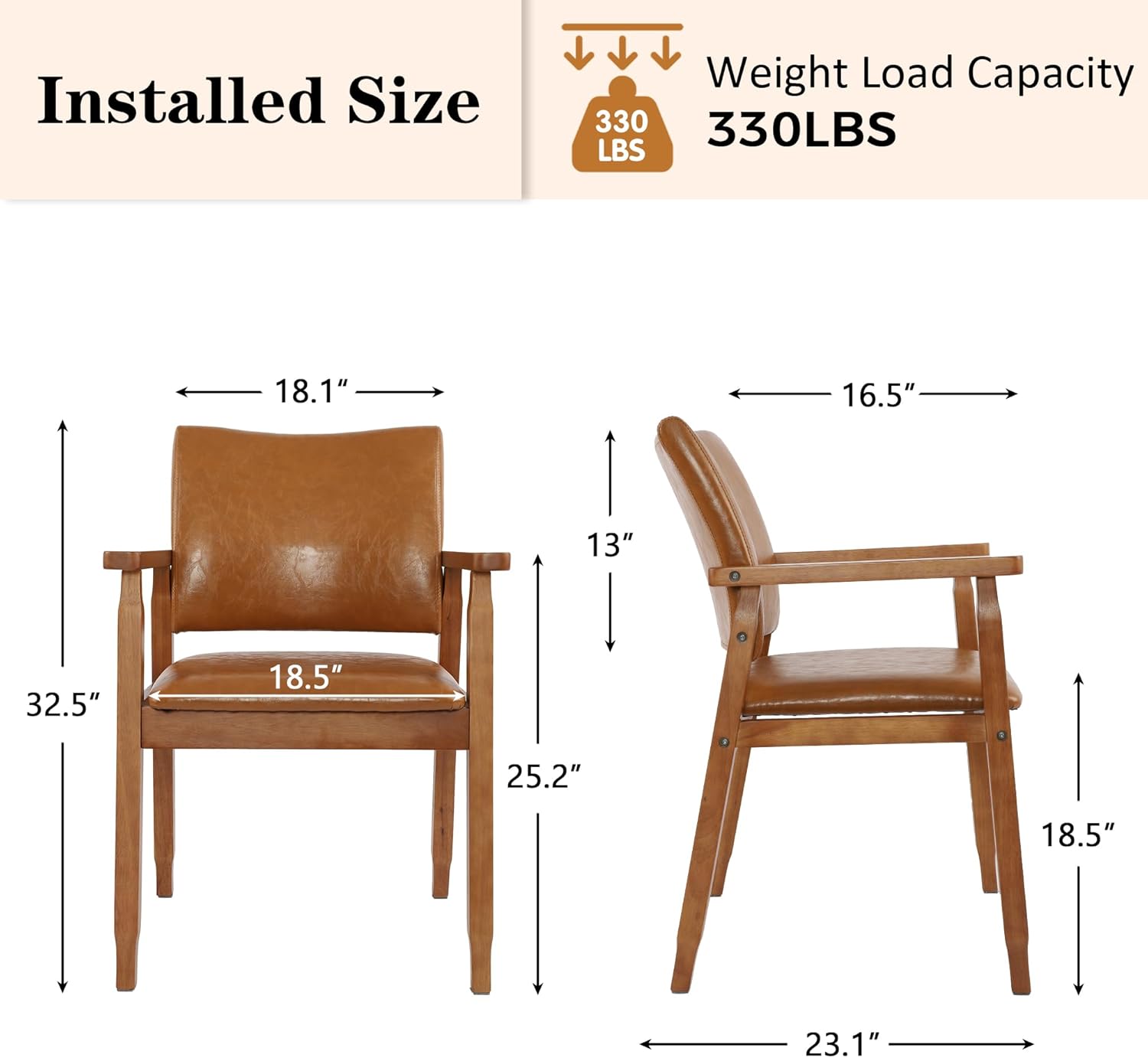 NOBPEINT Mid-Century Modern Dining Chairs with Armrest Set of 1, PU Leather Upholstered Dining Room Chairs with Solid Wood Frame, Walnut Kitchen Armchairs for Kitchen Living Room Restaurant, Brown