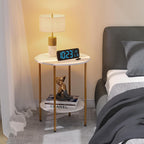 Side Table, Round End Table with 2 Storage Shelves, Compact Living Room Accent Table, Space-Saving Small Bedside Table, 18x18x22in, Marble White