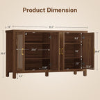 Buffet Cabinet with Storage, 55" Fluted Sideboard Cabinet with 4 Adjustable Shelves, Modern Coffee Bar with 4 Doors, Coffee Bar Cabinet for Kitchen, Living Room, Walnut
