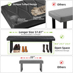STHOUYN 58” Padded Dining Table Bench Pair of 2 for 6-8 Person, Faux Leather Indoor Cushioned Extra Long Bench for Dining Room Table, Bedside Shoe Entryway Benches (Black, 58")
