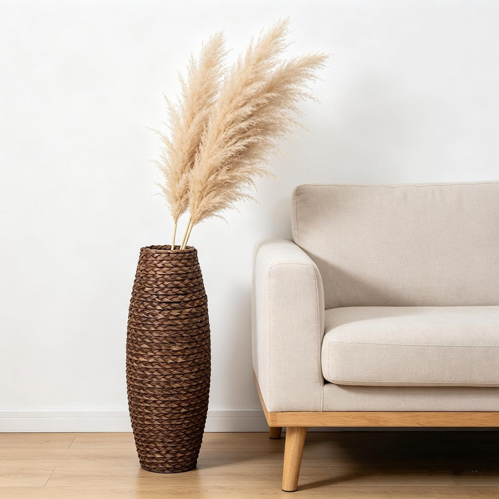 Hosley 20” Woven Floor Vase – Natural Wood & Grass Tall Decorative Vase for Pampas, Living Room, Entryway & Home Décor