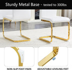 cinkehome Set of 6 Modern Dining Chairs, High Back PU Faux Leather Upholstered Armless Chair with Metal Legs for Kitchen Dining Room Living Room (White with Gold Legs)