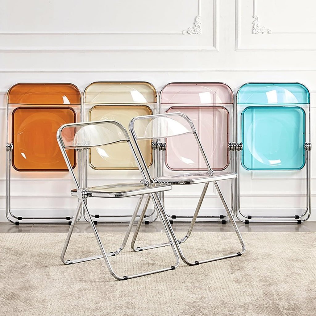Luxury Modern Transparent Folding Chair, Acrylic Folding PC Plastic Living Room Seat, Chrome Frame(Grey)